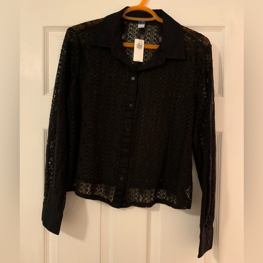 NWT Old Navy Black Lace Button-Down Shirt